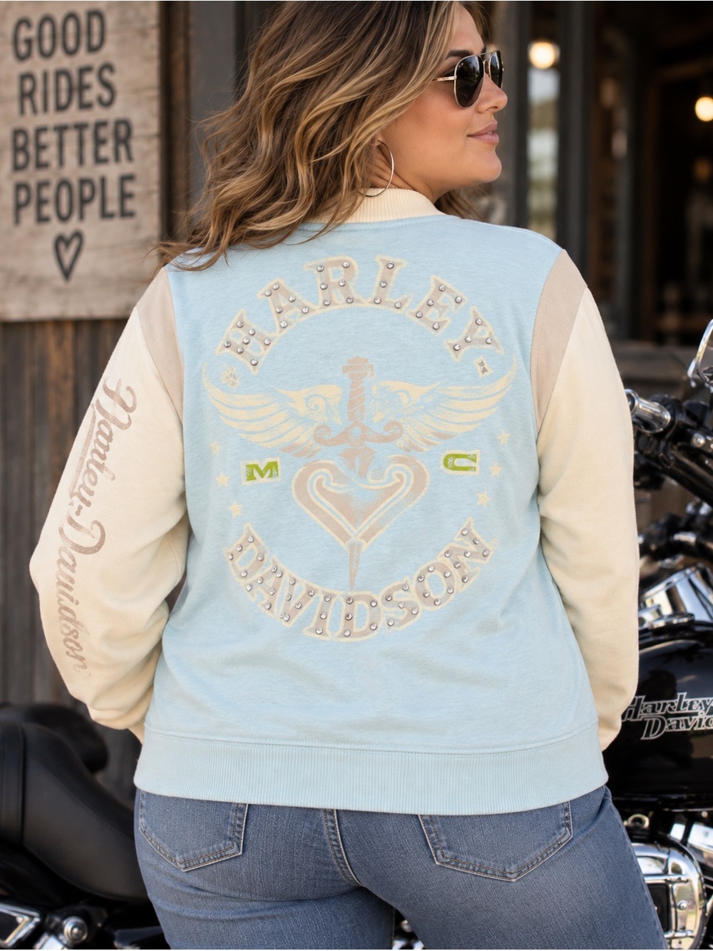 Harley Davidson 2W Y2K Rhinestone Zip Up Sweatshirt Jacket